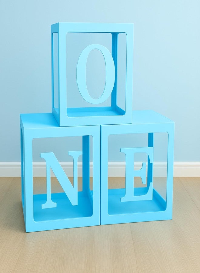 Flyloons صندوق بالونات فلاي لونز واحد لتزيين عيد الميلاد الأول للأطفال الرضع والأولاد والتوائم، بالونات شفافة سادة على شكل حروف، 3 قطع، صندوق أزرق، نقاط لاصقة، مجموعة ترتيب. - Image 1